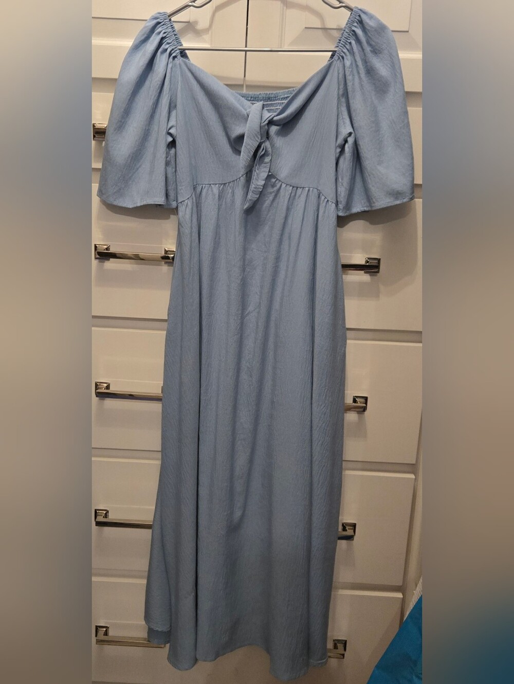 Light Blue Midi Dress with Tie Front